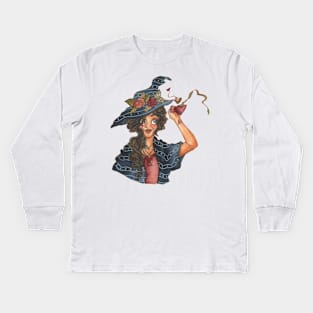 Witch with Tea Kids Long Sleeve T-Shirt